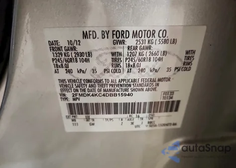 2013 Ford Edge Limited из США, поврежденный, VIN 2FMDK4KC4DBB15940